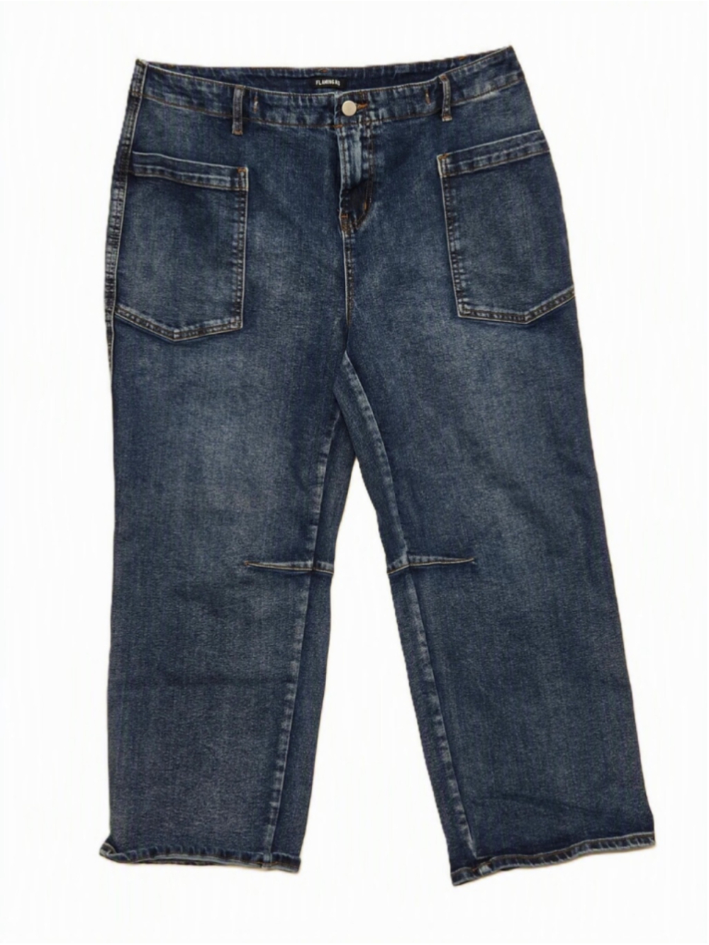 Flamingals 2XL Wide Leg Patch Pocket Crop Jeans High Rise Plus Dark Wash - Picture 2 of 8
